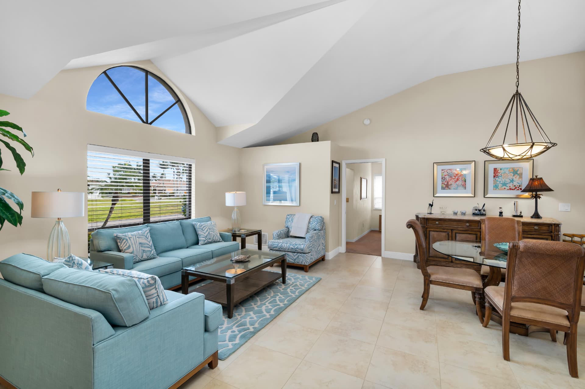 Main living room with vaulted ceiling at Pirates Cove Marco Island