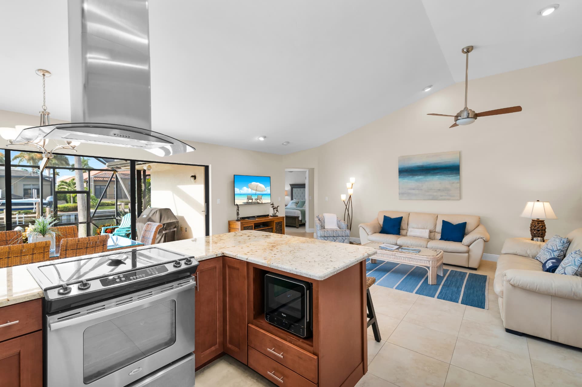 Kitchen island and range hood at Pirates Cove Marco Island