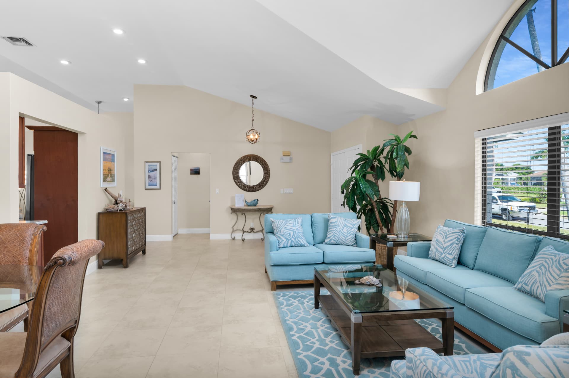 Wide view of the main living room at Pirates Cove Marco Island