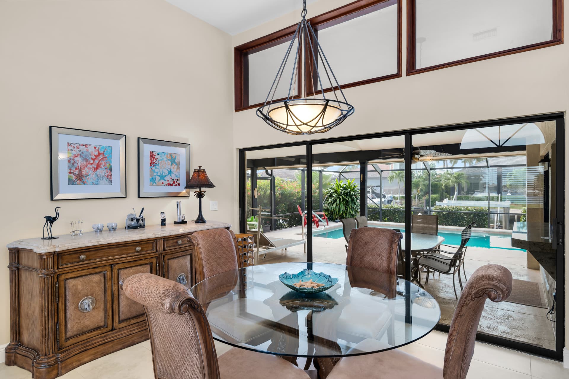 Dining room with pool view at Pirates Cove Marco Island